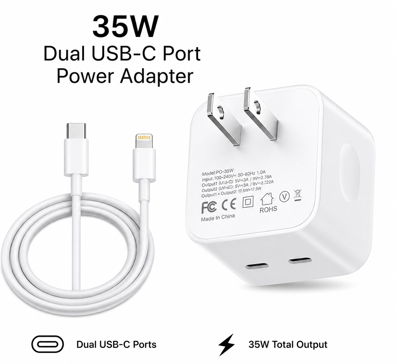 Premier Garde 35W DUEL USB APPLE CHARGER WITH TYPE-C - LIGHTING Premier Garde 35W DUEL USB APPLE CHARGER WITH TYPE-C - TYPE-C - Image 1